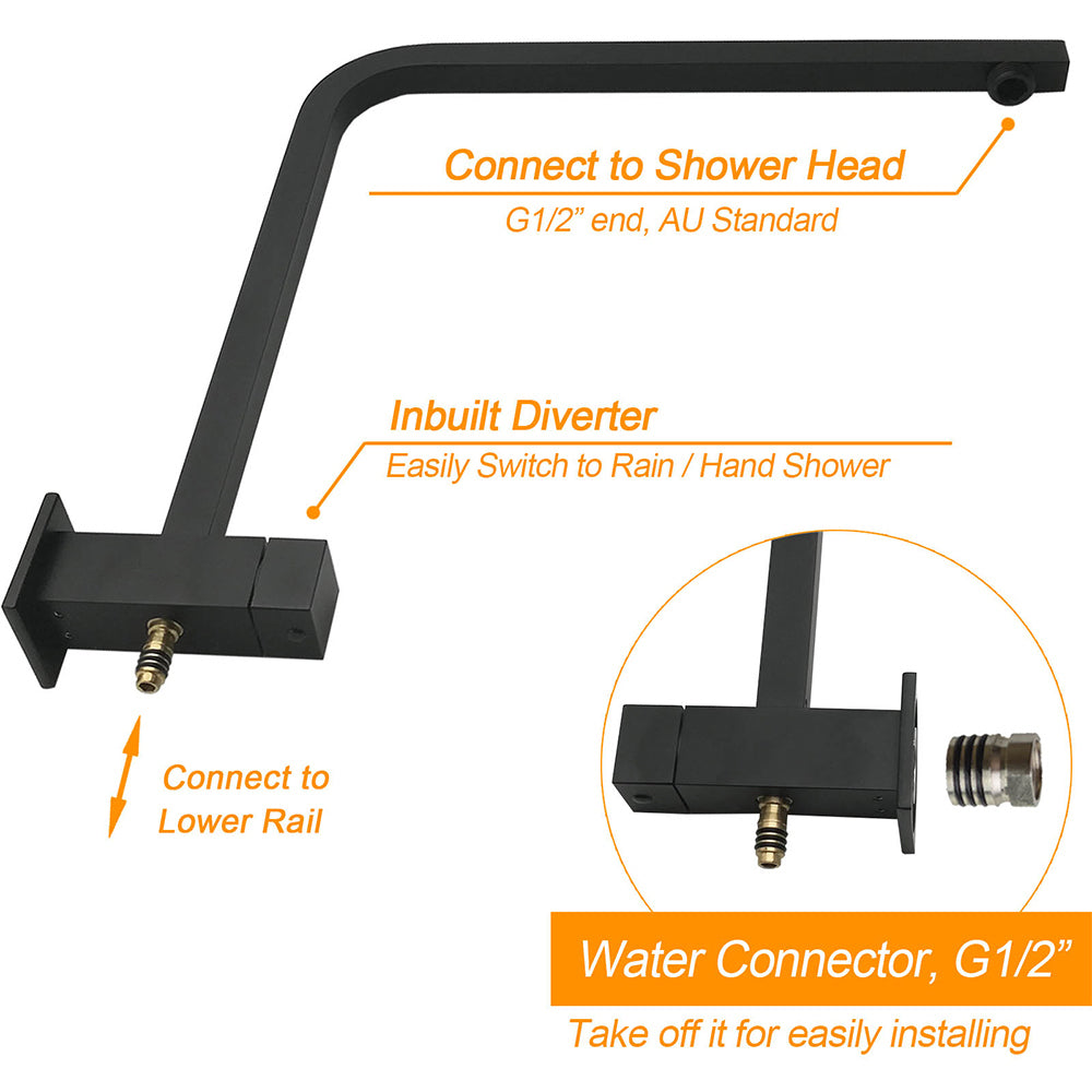 Dual Shower Square Large 12" Rainfall Head 3 Modes Handheld Wall Rail Matt Black V1233-C6202BHS002M4CBKSS112B