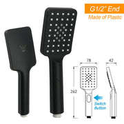Dual Shower Square Large 12" Rainfall Head 3 Modes Handheld Wall Rail Matt Black V1233-C6202BHS002M4CBKSS112B