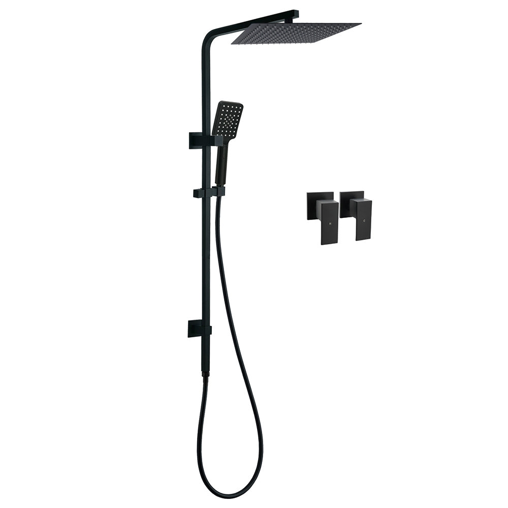 Dual Shower Square Large 12" Rainfall Head 3 Modes Handheld Wall Rail Twin Taps Matt Black V1233-C6202BHS002M4CBKSS112BCPF0272BK