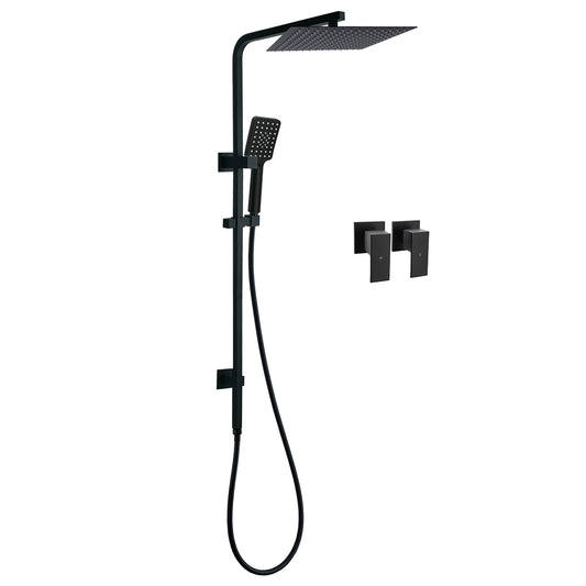 Dual Shower Square Large 12" Rainfall Head 3 Modes Handheld Wall Rail Twin Taps Matt Black V1233-C6202BHS002M4CBKSS112BCPF0272BK