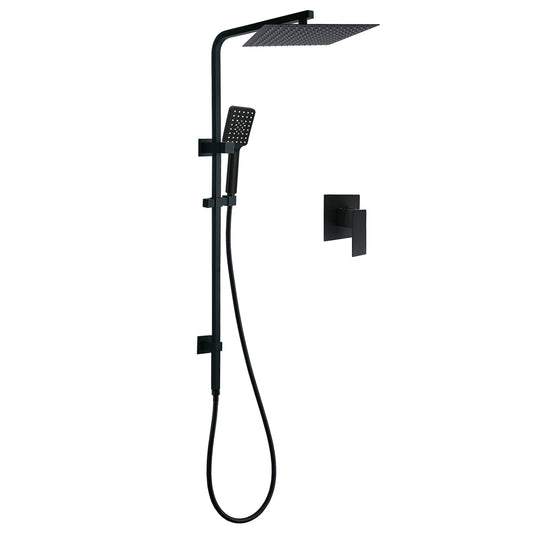 Dual Shower Square Large 12" Rainfall Head 3 Modes Handheld Wall Rail Mixer Matt Black V1233-C6202BHS002M4CBKSS112BKSQ201B