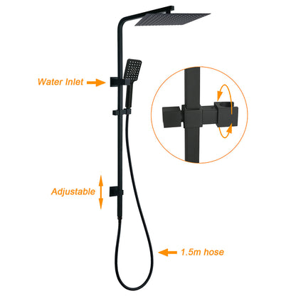 Dual Shower Square Large 12" Rainfall Head 3 Modes Handheld Wall Rail Mixer Matt Black V1233-C6202BHS002M4CBKSS112BKSQ201B