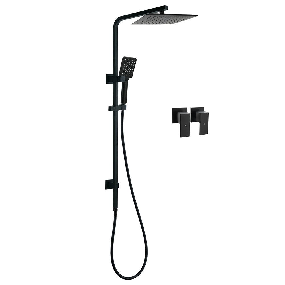 Matt Black Dual Shower Square 10" Rain Head 3 Modes Handheld Brass Silde Rail Twin Taps V1233-C6202BHS002M4CBSS1001BCPF0272BK