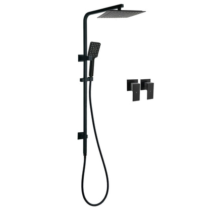 Matt Black Dual Shower Square 10" Rain Head 3 Modes Handheld Brass Silde Rail Twin Taps V1233-C6202BHS002M4CBSS1001BCPF0272BK