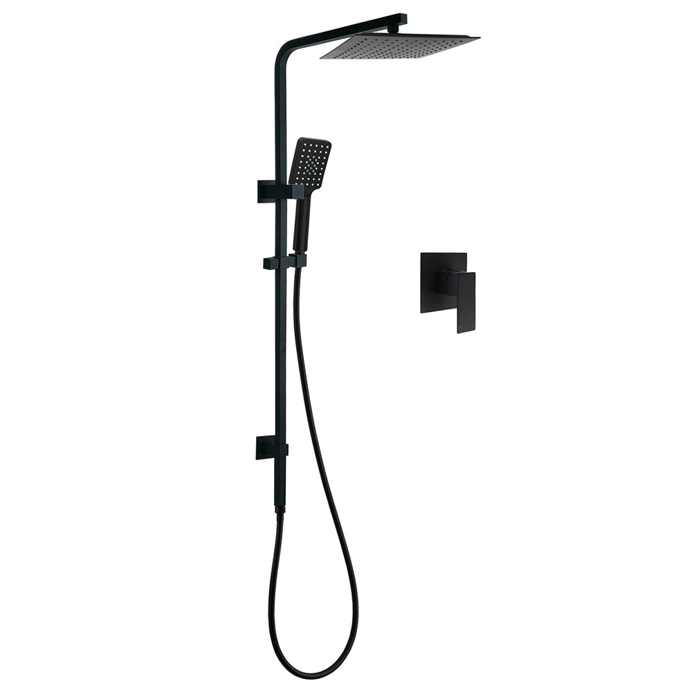 Matt Black Dual Shower Square 10" Rain Head 3 Modes Handheld Brass Silde Rail Mixer Set V1233-C6202BHS002M4CBSS1001BKSQ201B
