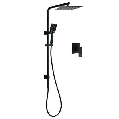 Matt Black Dual Shower Square 10" Rain Head 3 Modes Handheld Brass Silde Rail Mixer Set V1233-C6202BHS002M4CBSS1001BKSQ201B