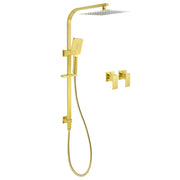 WELS Brushed Gold Square Shower 10" Thin Rain Head Handheld Silde Rail Arm 2in1 Taps Set V1233-C7121GHS002M4CGKSS110GCPF0272AG