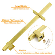 WELS Brushed Gold Square Shower 12" Large Rain Head Handheld Silde Rail Arm 2in1 Set V1233-C7121GHS002M4CGKSS112G