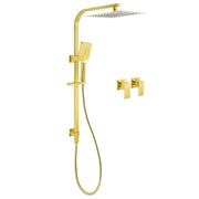 WELS Brushed Gold Square Shower 12" Large Rain Head 3 Modes Handheld Silde Rail Arm 2in1 Taps Set V1233-C7121GHS002M4CGKSS112GCPF0272AG