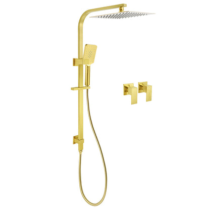 WELS Brushed Gold Square Shower 12" Large Rain Head 3 Modes Handheld Silde Rail Arm 2in1 Taps Set V1233-C7121GHS002M4CGKSS112GCPF0272AG