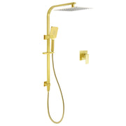 Brushed Gold Square Dual Shower 12" Large Rain Head Handheld Silde Rail Arm 2in1 Set + Mixer V1233-C7121GHS002M4CGKSS112GKSQ201G