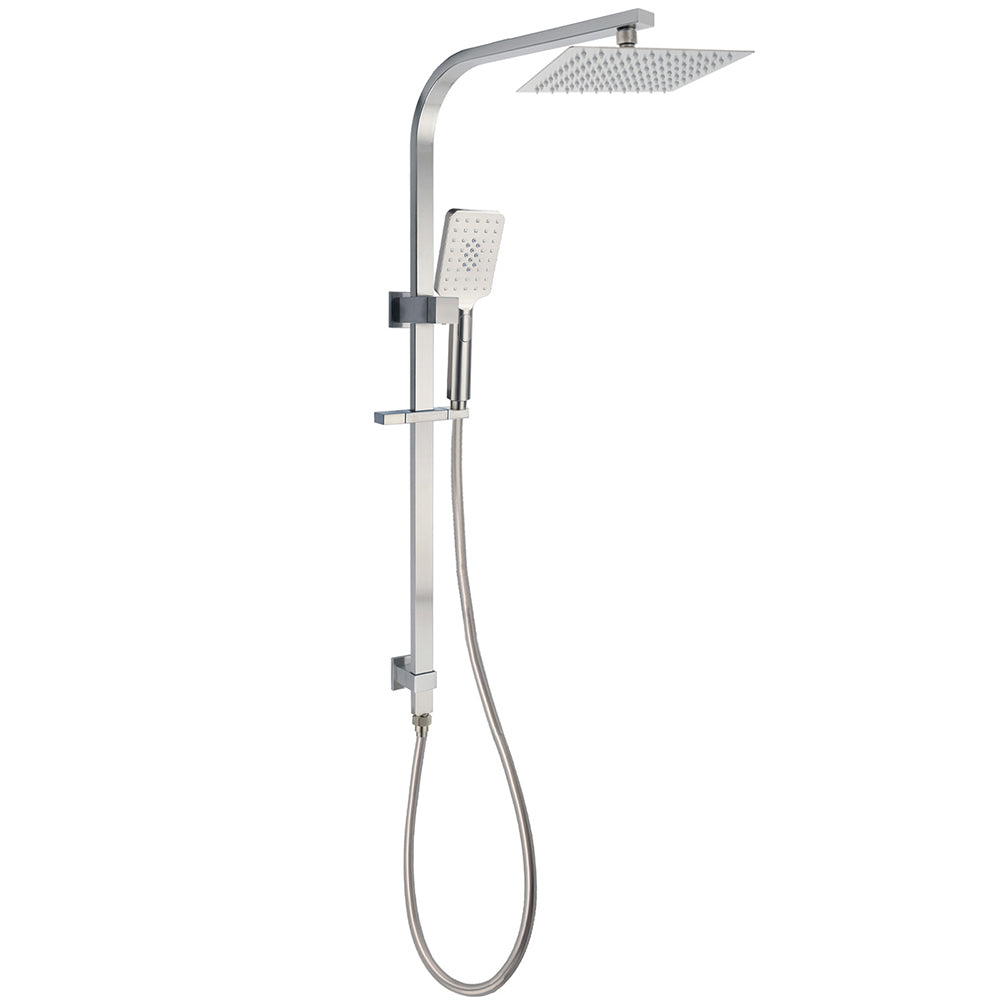 Brushed Nickel Square Twin Shower Set 8" Rain Head 3 Modes Handheld Silding Rail Arm V1233-C7121NHS002M4CNKSS108N