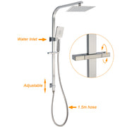 Brushed Nickel Square Twin Shower Set 8" Rain Head 3 Modes Handheld Silding Rail Arm V1233-C7121NHS002M4CNKSS108N