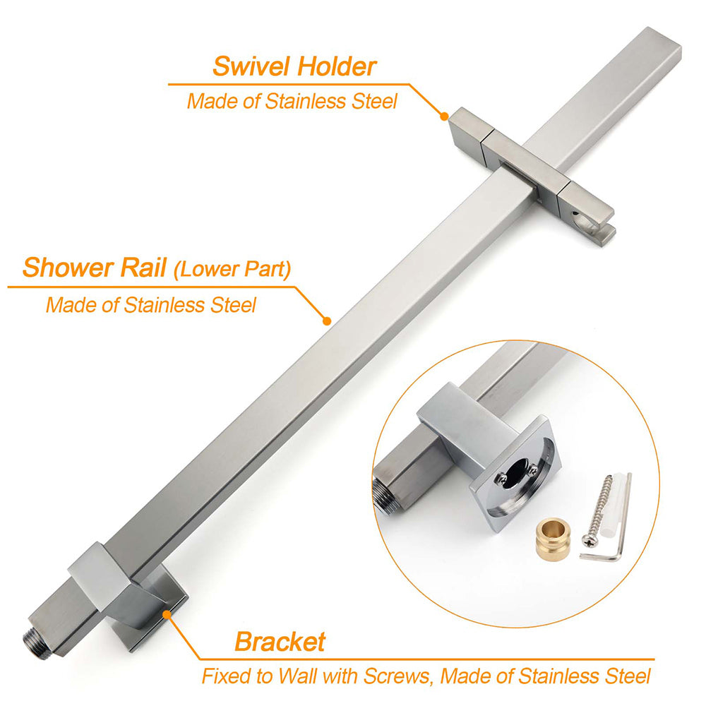 Brushed Nickel Square Twin Shower Set 8" Rain Head 3 Modes Handheld Silding Rail Arm V1233-C7121NHS002M4CNKSS108N