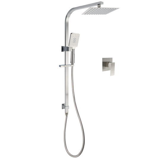 Brushed Nickel Square Twin Shower Set 8" Rain Head 3 Modes Handheld Silding Rail Mixer V1233-C7121NHS002M4CNKSS108NKSQ201N