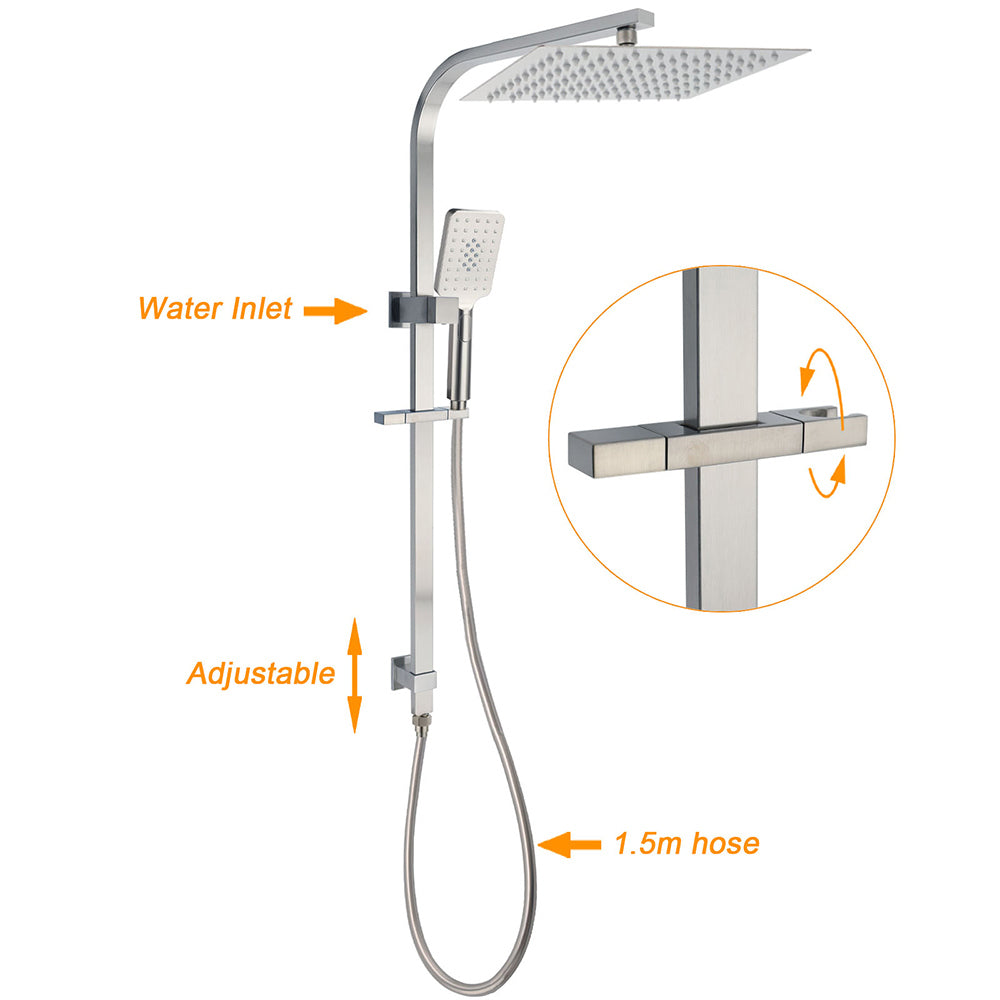 Brushed Nickel Square 2in1 Shower Set Large 12" Rain Head 3 Modes Handheld Silding Rail Arm V1233-C7121NHS002M4CNKSS112N