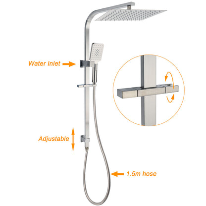 Brushed Nickel Square 2in1 Shower Set Large 12" Rain Head 3 Modes Handheld Silding Rail Arm V1233-C7121NHS002M4CNKSS112N