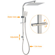 Brushed Nickel Square Twin Shower Set 12" Rain Head 3 Modes Handheld Silding Rail Wall Mixer V1233-C7121NHS002M4CNKSS112NKSQ201N