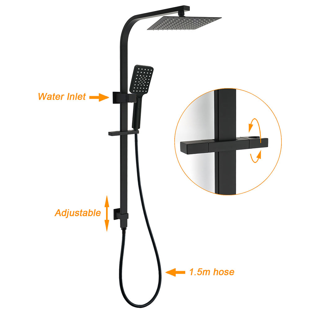 Matt Black Square 2in1 Shower Set 8" Rain Head 3 Modes Handheld Silde Rail Arm V1233-C7121SBHS002M4CBKSS108B
