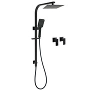 Matt Black Square Twin Shower Set 8" Rain Head 3 Modes Handheld Silde Rail Arm + Taps V1233-C7121SBHS002M4CBKSS108BCPF0272BK