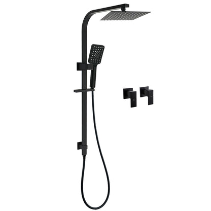 Matt Black Square Twin Shower Set 8" Rain Head 3 Modes Handheld Silde Rail Arm + Taps V1233-C7121SBHS002M4CBKSS108BCPF0272BK