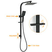 Matt Black Square Twin Shower Set 8" Rain Head 3 Modes Handheld Silde Rail Arm + Taps V1233-C7121SBHS002M4CBKSS108BCPF0272BK