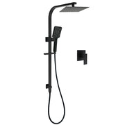 Matt Black Square Twin Shower Set 8" Rain Head 3 Modes Handheld Silde Rail Arm + Mixer V1233-C7121SBHS002M4CBKSS108BKSQ201B