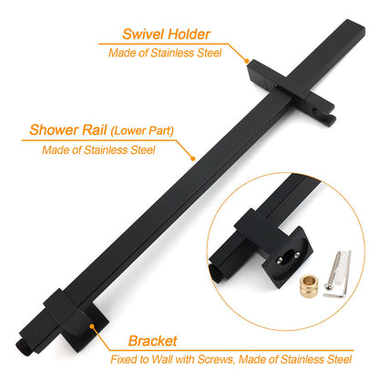 Matt Black Square Twin Shower Set 8" Rain Head 3 Modes Handheld Silde Rail Arm + Mixer V1233-C7121SBHS002M4CBKSS108BKSQ201B