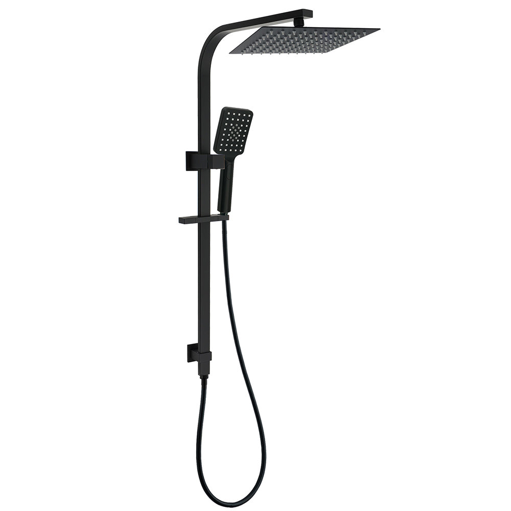 WELS Matt Black Dual Shower Set 10" Square Rain Head Handheld Silde Rail Arm Kit V1233-C7121SBHS002M4CBKSS110B