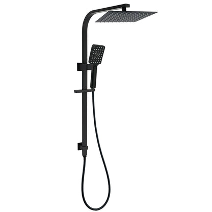 WELS Matt Black Dual Shower Set 10" Square Rain Head Handheld Silde Rail Arm Kit V1233-C7121SBHS002M4CBKSS110B