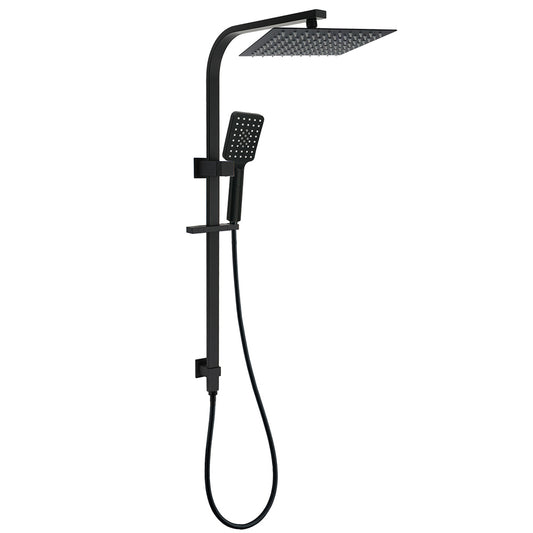 WELS Matt Black Dual Shower Set 10" Square Rain Head Handheld Silde Rail Arm Kit V1233-C7121SBHS002M4CBKSS110B