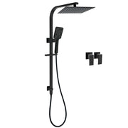 WELS Matt Black 2in1 Shower Set 10" Square Rain Head Handheld Silde Rail Arm Twin Taps V1233-C7121SBHS002M4CBKSS110BCPF0272BK