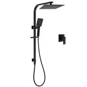 WELS Matt Black 2in1 Shower Set 10" Square Rain Head Handheld Silde Rail Arm Mixer Valve V1233-C7121SBHS002M4CBKSS110BKSQ201B
