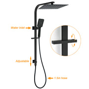 2in1 Shower Set Matt Black 12" Rainfall Head 3 Modes Handheld Silding Rail Combo V1233-C7121SBHS002M4CBKSS112B