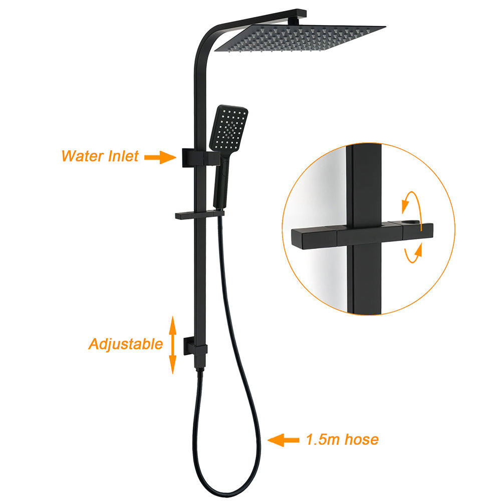 2in1 Shower Set Matt Black 12" Rainfall Head 3 Modes Handheld Silding Rail Combo V1233-C7121SBHS002M4CBKSS112B