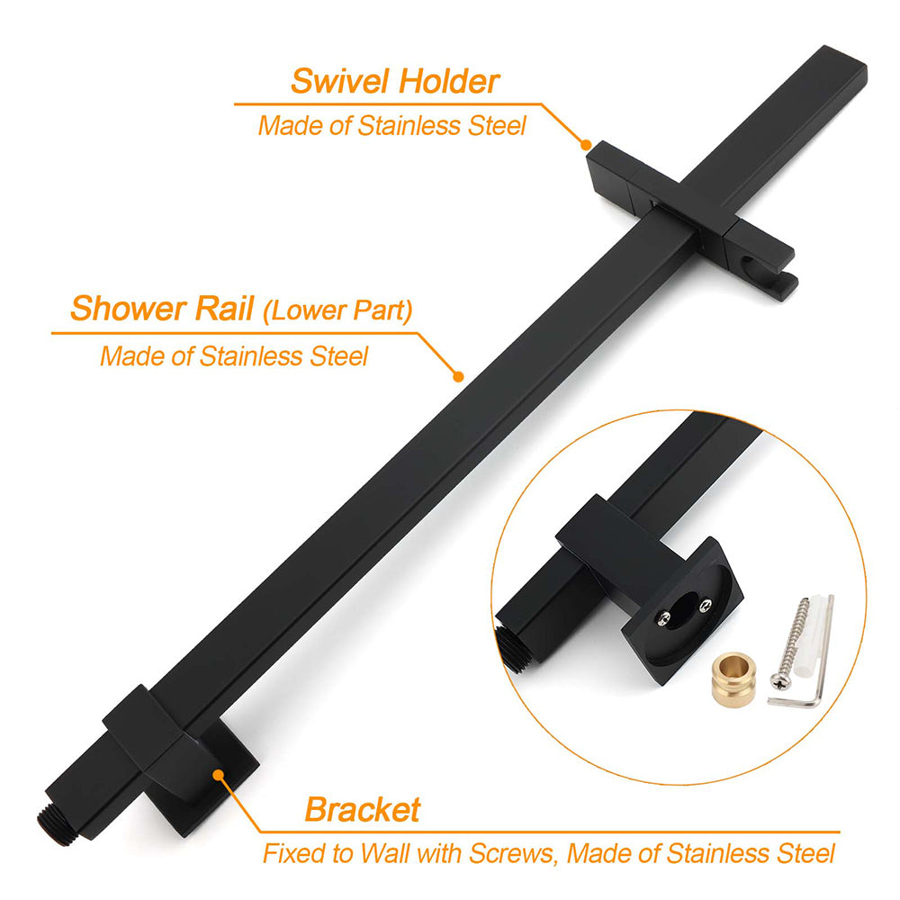 2in1 Shower Set Matt Black 12" Rainfall Head 3 Modes Handheld Silding Rail Combo V1233-C7121SBHS002M4CBKSS112B