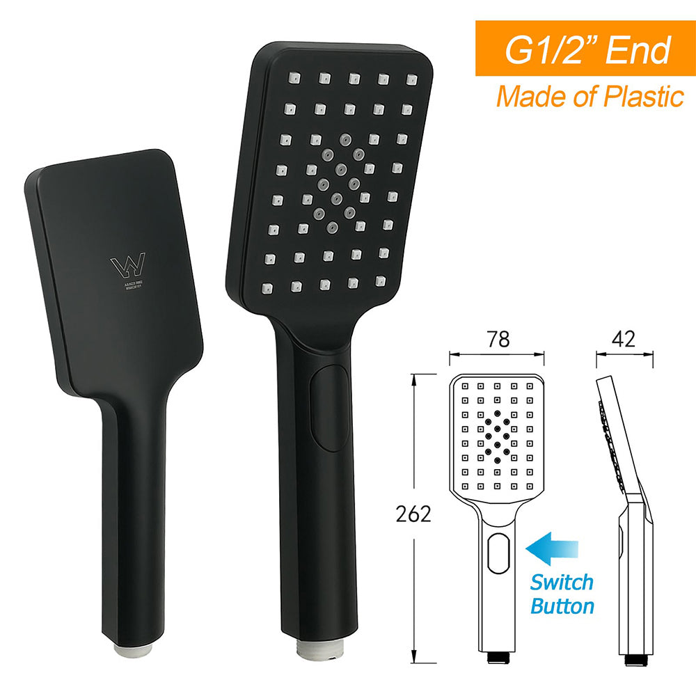 2in1 Shower Set Matt Black 12" Rainfall Head 3 Modes Handheld Silding Rail Combo V1233-C7121SBHS002M4CBKSS112B