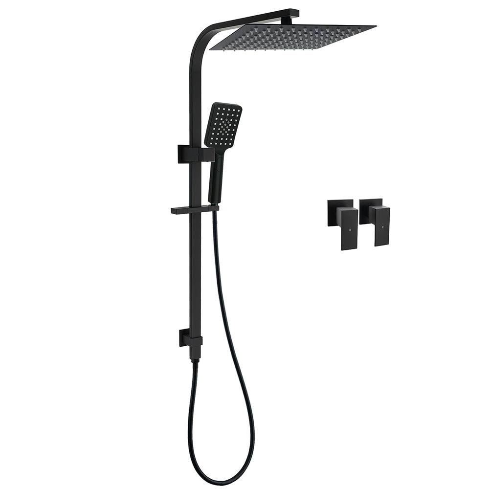 Dual Shower Set Matt Black 12" Rainfall Head 3 Modes Handheld Silding Rail Combo Double Taps V1233-C7121SBHS002M4CBKSS112BCPF0272BK