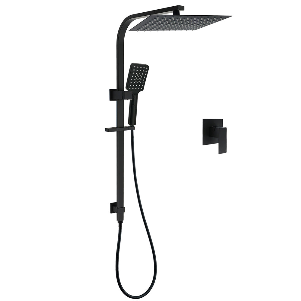 Dual Shower Set Matt Black 12" Rainfall Head 3 Modes Handheld Silding Rail Combo Mixer V1233-C7121SBHS002M4CBKSS112BKSQ201B