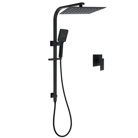 Dual Shower Set Matt Black 12" Rainfall Head 3 Modes Handheld Silding Rail Combo Mixer V1233-C7121SBHS002M4CBKSS112BKSQ201B