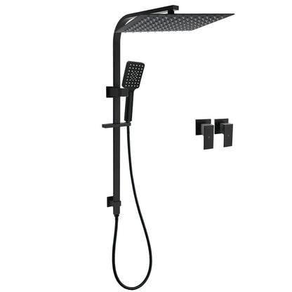Matt Black Dual Shower Set 16" Rainfall Head 3 Modes Handheld Silding Rail Combo Twin Taps V1233-C7121SBHS002M4CBKSS116BCPF0272BK