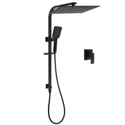 WELS Matt Black Dual Shower Set Large 16" Rainfall Head 3 Modes Handheld Silding Rail Combo Mixer V1233-C7121SBHS002M4CBKSS116BKSQ201B