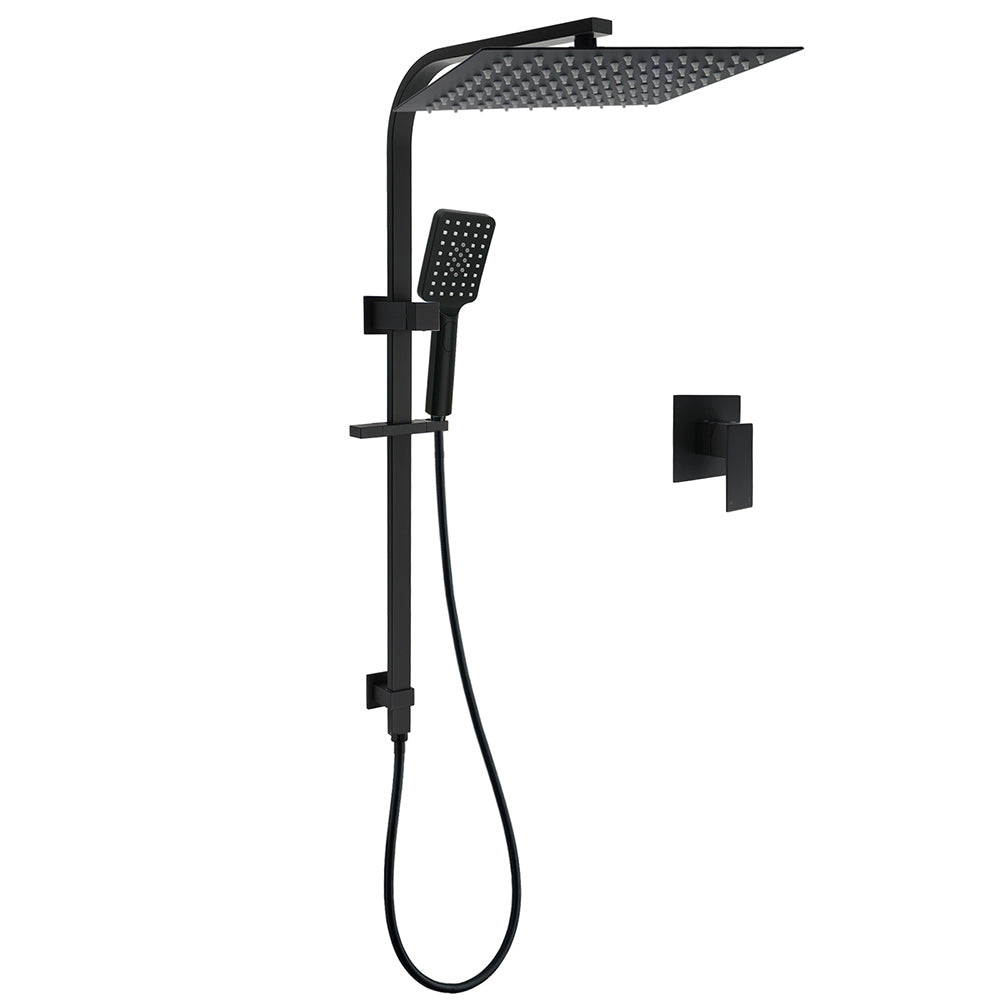 WELS Matt Black Dual Shower Set Large 16" Rainfall Head 3 Modes Handheld Silding Rail Combo Mixer V1233-C7121SBHS002M4CBKSS116BKSQ201B