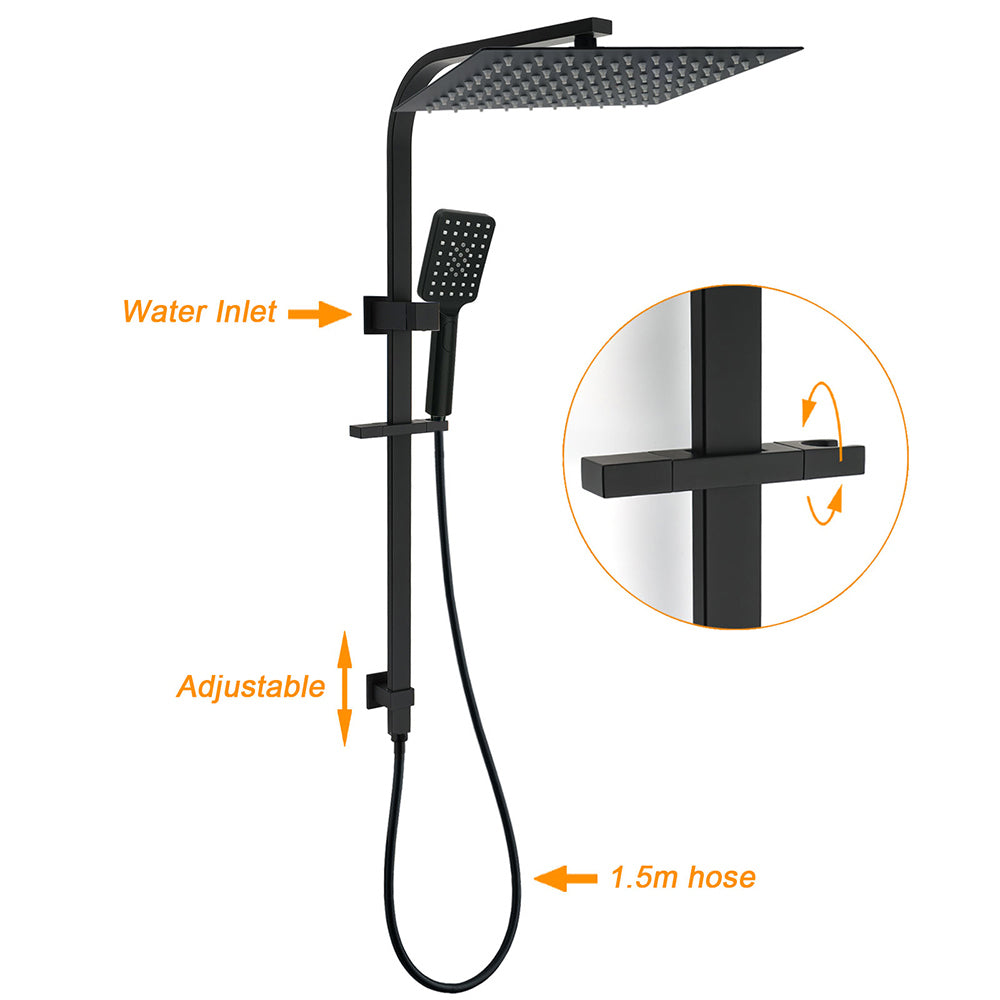WELS Matt Black Dual Shower Set Large 16" Rainfall Head 3 Modes Handheld Silding Rail Combo Mixer V1233-C7121SBHS002M4CBKSS116BKSQ201B
