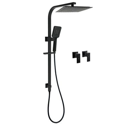 Matt Black Square Twin Shower 10" Rain Head 3 Modes Handheld Silde Rail Arm Taps Set V1233-C7121SBHS002M4CBSS1001BCPF0272BK