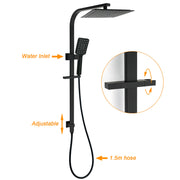 Matt Black Square Twin Shower 10" Rain Head 3 Modes Handheld Silde Rail Arm Taps Set V1233-C7121SBHS002M4CBSS1001BCPF0272BK