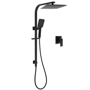 Matt Black Square Twin Shower 10" Rain Head 3 Modes Handheld Silde Rail Arm Mixer Set V1233-C7121SBHS002M4CBSS1001BKSQ201B