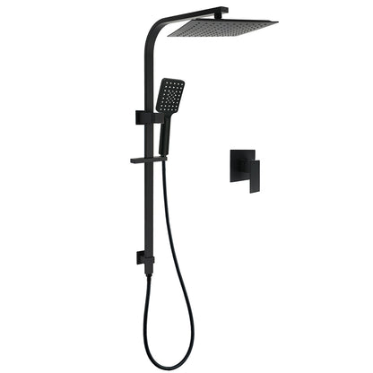Matt Black Square Twin Shower 10" Rain Head 3 Modes Handheld Silde Rail Arm Mixer Set V1233-C7121SBHS002M4CBSS1001BKSQ201B