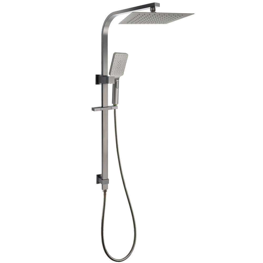 Gun Metal Double Square Shower Head Set 10" Rain Handheld Sliding Rail Diverter V1233-C7121SGMHS002M4CGMKSS110GM
