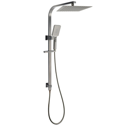 Gun Metal Double Square Shower Head Set 10" Rain Handheld Sliding Rail Diverter V1233-C7121SGMHS002M4CGMKSS110GM